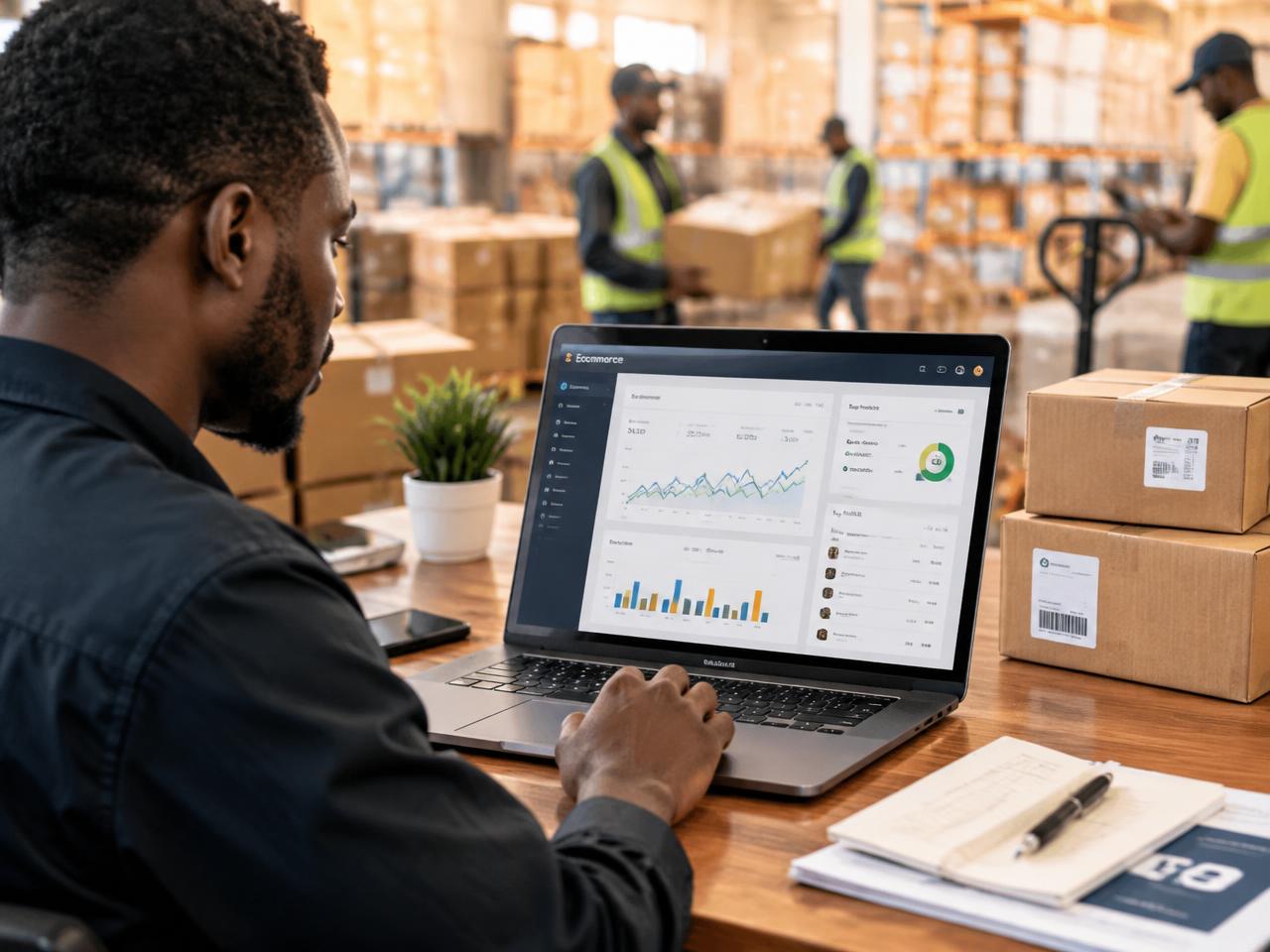 Entrepreneur consultant son tableau de bord e-commerce